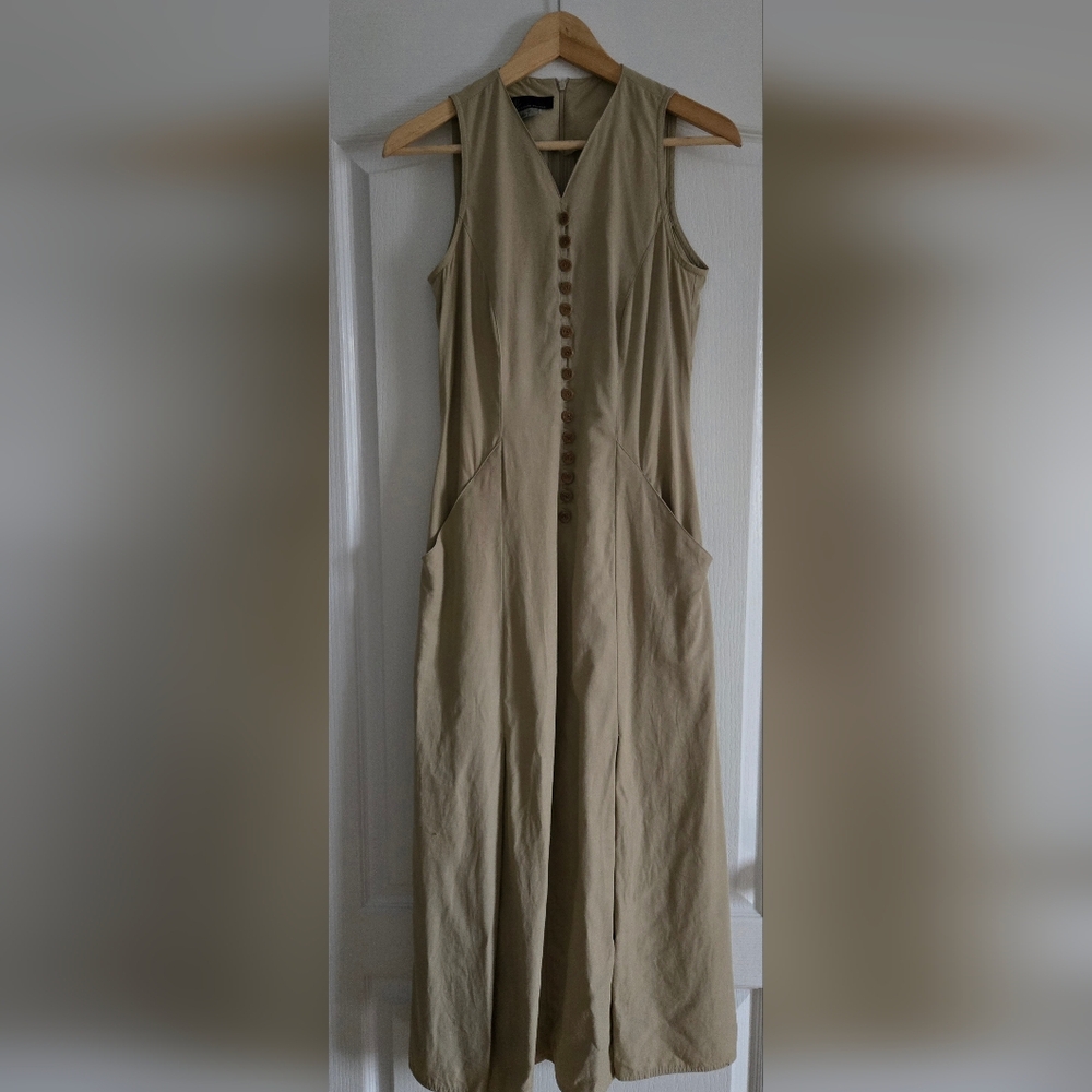 Designer Jean-Claude Poitras 90s Sleeveless Tan Button-Front Dress